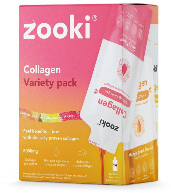 영국 주키 Zooki Marine Collagen 마린 콜라겐 5 000mg 버라이어티팩 14포, 2개, 210ml