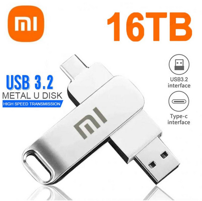 샤오미 호환 호환 6TB 3.2 USB 플래시 드라이브 방수 고속 전송 C 2 IN 인터페이스 휴대 전화 컴퓨터 용 범용, 16TB
