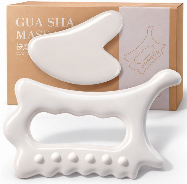 NUA 누아 얼굴 바디 두피 괄사 마사지기 림프 마사지 2종, 화이트, 1세트