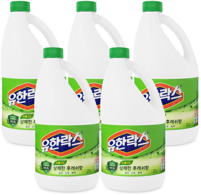 유한락스 후레쉬 2L x 5개 살균 표백 화장실 욕실 청소 주방 세정제 세제 향락스 상쾌한 후레쉬향