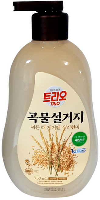 애경 트리오 주방세제 곡물설거지 우리현미 용기, 750ml, 1개