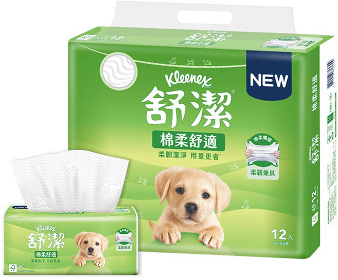 Kleenex 舒潔 棉柔舒適抽取衛生紙 100抽 12包, 1個, 100張