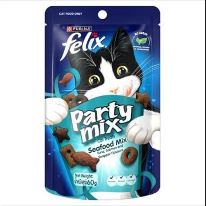 喜躍 Felix Party Mix 貓脆餅 Classic Mix 鮪魚 雞肉 鰹魚風味 60g, 16個, 海鮮拼盤