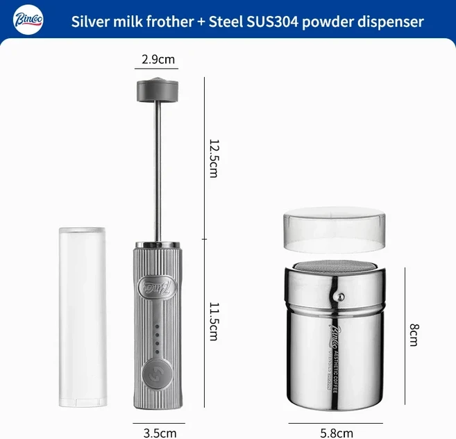 BINCOO 전기 우유 거품기 무선 핸드 헬드 블렌더 미니 커피 메이커 거품기 믹서 Type-C 충전식 커피 카푸치, 10 Silver A set