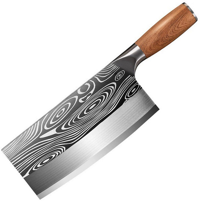 원목손잡이 중식도 스텐 다마스커스 칼, 1개, 원목색