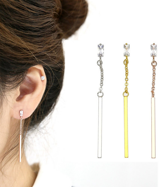 미다미 [2P케이스세트] 엘레강스 큐빅 체인 드롭 포인트 피어싱 세트