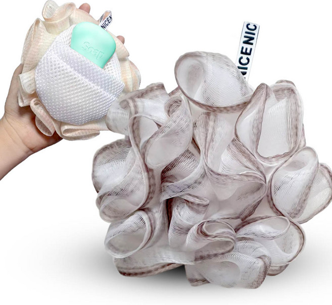 깔끔더하기 비누 품은 샤워타올 거품망 샤워볼, 브라운, 1개, 1개입