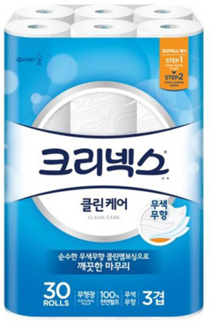 크리넥스 클린케어 3겹 천연펄프, 30롤, 1개