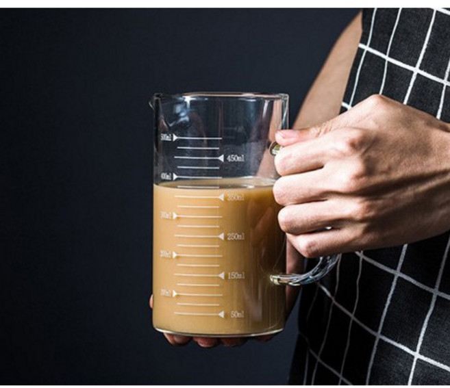 聚元堂 玻璃刻度量杯 500ml 附竹蓋 可微波 廚房烘焙用具, 1個