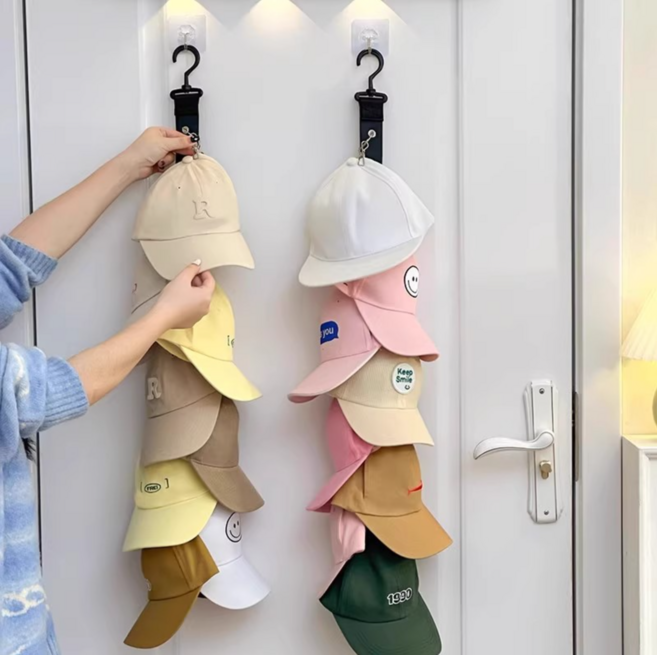 롤링페이퍼 공간활용 360도 회전 다용도 스트링 모자걸이, 2개, 블랙(70cm)