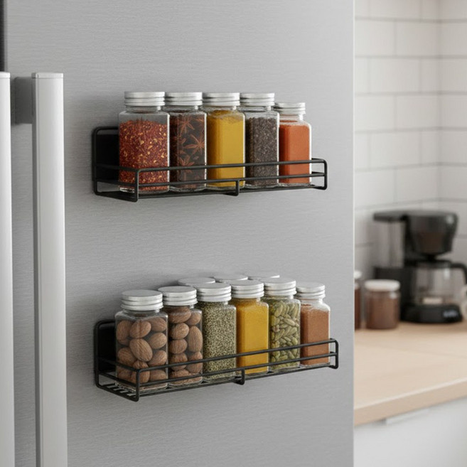 무타공 자석 냉장고 현관 다용도 수납선반, 1개, 블랙 소형