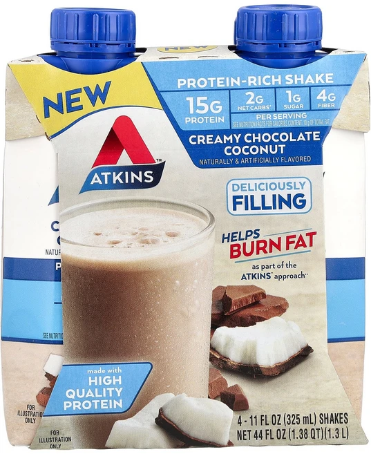 앳킨스 고단백쉐이크 크리미 초콜릿코코넛 4개입 키토간식 키토다이어트 저탄고지 저당 체중조절 저칼로리, 앳킨스,고단백쉐이크,크리미 초콜릿코코넛,4개입 키토간식, 325ml - 쿠팡