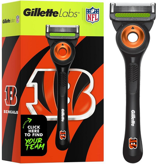 Gillette Labs Special NFL 라이온스 에디션 남성용 면도 면도기 - 손잡이 1개 면도날 리필 1개 게임 데이 그루밍에 적합 GilletteLabs 각질, 1개(1개들이 팩), 벵골어, 1