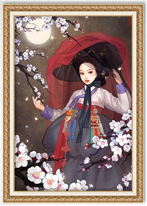 1000피스 직소퍼즐 우나영의 월하미인 일러스트 (액자선택) PL1252, 1개, 퍼즐+매트앤틱 직소퍼즐액자포함