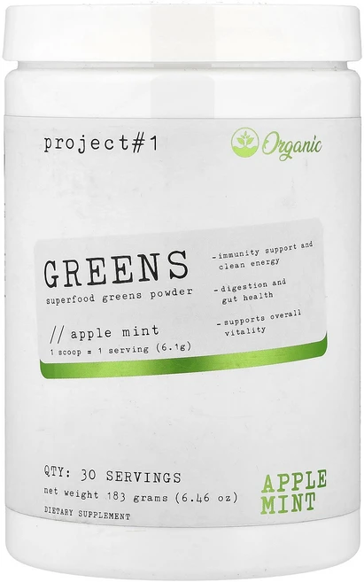 Project 1 Nutrition Greens Superfoods Green Powder Apple Mint 6.46 oz 183 g, Project 1 Nutrition, Greens, S, 183g, 1개 - 쿠팡