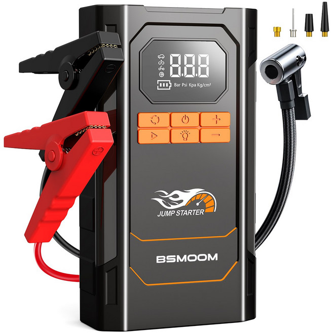 BSMOOM 4000A 자동차 점프스타터+에어펌프+대용량 보조배터리+12V 모든 차종 호환가능, 12400mAh, 1개