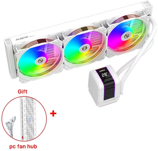 ALSEYE 수냉식 CPU 쿨러 ARGB 360mm 온도 표시 액체 방열판 라디에이터 LGA1700 2011 1366 115X AM4, 01 빠른  Mainland, 01 하얀색, 01 M360 Plus-W