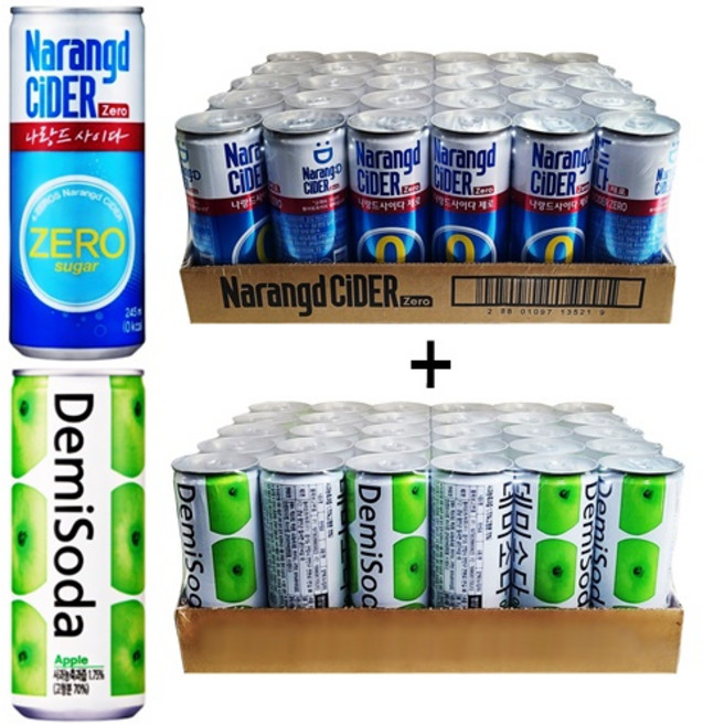 나랑드사이다 제로245ml(30캔) + 데미소다 애플250ml(30캔) 60캔, 60개