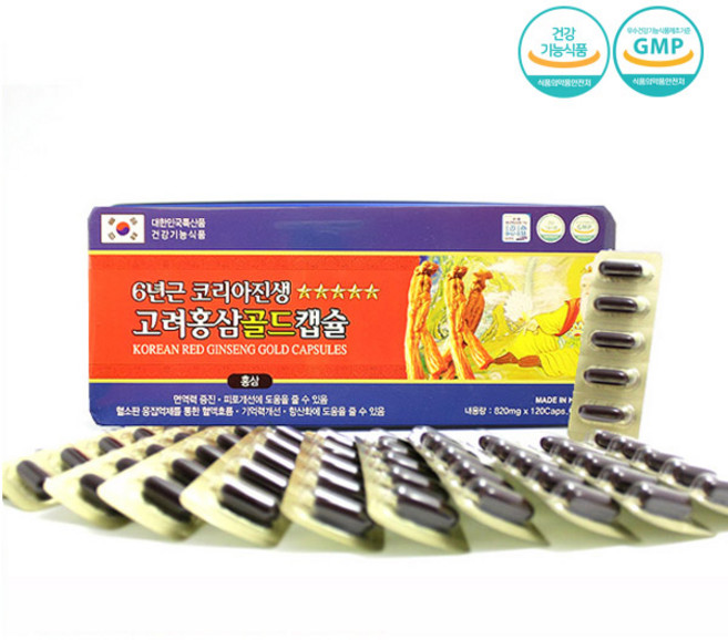 고려홍삼골드 캡슐 6년근 고농도 홍삼정 농축액 진액 가시오가피추출액 영지버섯농축액 녹용농축액 비타민C 비타민B 건강기능식품, 1개, 120정