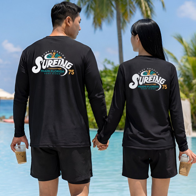 로이몬스터 남녀 프린팅 래쉬가드 상의+반바지 2장 세트 체형커버 빅사이즈/ROYMONSTER