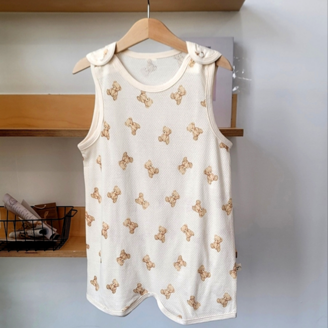 국내생산 신생아 아기 코튼 메쉬 매쉬 수면조끼 슬리핑백 아기곰 made in korea