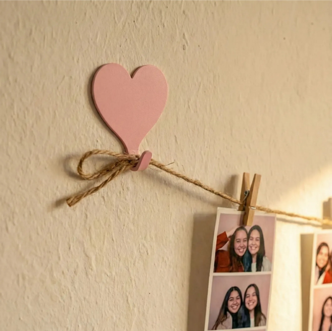 레티크홈 부착식 하트후크 노끈 사진걸이 벽 꾸미기, 집게 20개