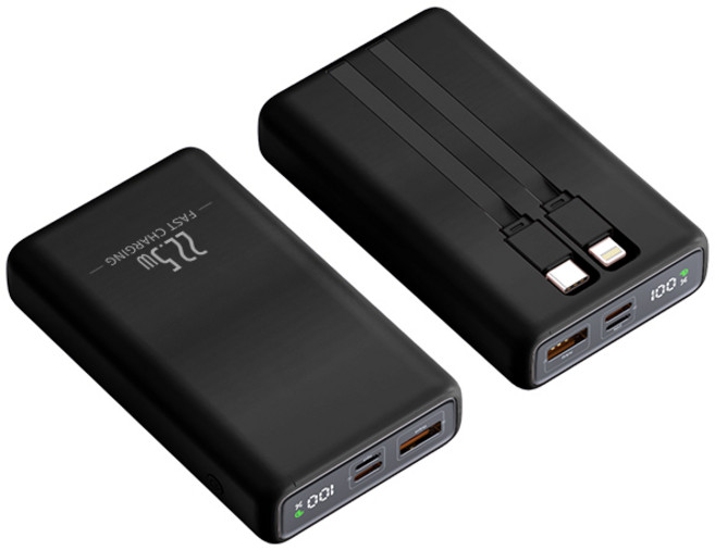 DONNENG 25000mAh 快充行動電源 22.5W 自帶線 數字顯示, 黑色-25000mAh, 機身外觀標示Wh&CCC標識