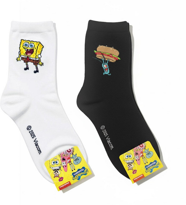 국내 생산 정품 스폰지밥 캐릭터 장목 여성 양말 세트