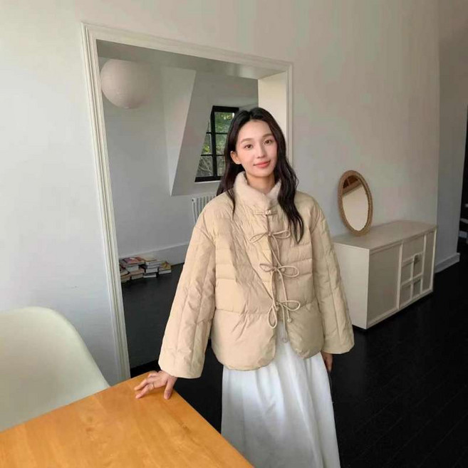 여성 패딩 점퍼 스트랩 디테일 캐주얼 숏 패딩