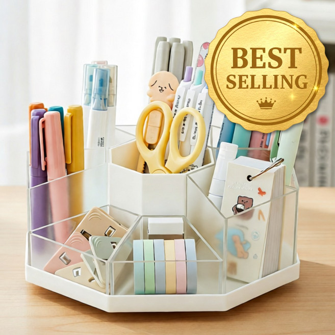 에이트몰 9단회전 연필꽂이, 1개, 투명