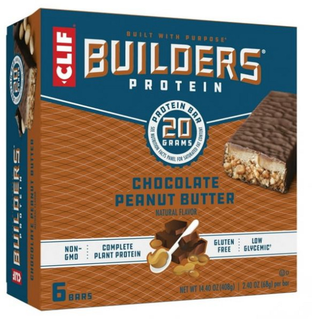 빌더스 클리프 초콜릿 땅콩 버터 맛 저혈당 20g 단백질 바 2.4온스 6팩 2박스