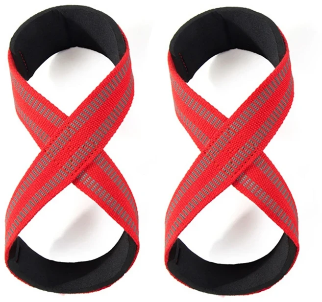 SAWANS 헬스스트랩 리프팅 스트랩 패딩 그립 피규어 8 손목 무게 무거운 더블 루프 보디빌딩 트레이닝 짐 핸드 바 미끄럼 방지 데드리프트 지원 강력한 커프스 파워리프팅, Black, 02 0404red