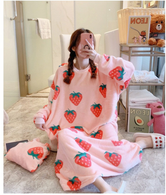 60종 수면 원피스 잠옷 파우치 세트 겨울 루즈핏 홈웨어 캐릭터 파자마 과일 딸기 동물 빅사이즈