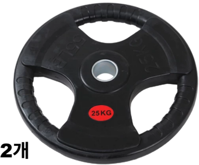 홈짐 헬스 고무 중량원판 바벨원판 2.5-25kg 3홀원판 50mm용, 2개, 고무원판, 25kg