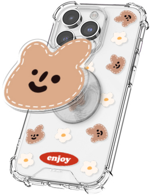 엔조이 스티치 패턴 갤럭시 아이폰 젤하드 휴대폰 케이스+아크릴톡 세트