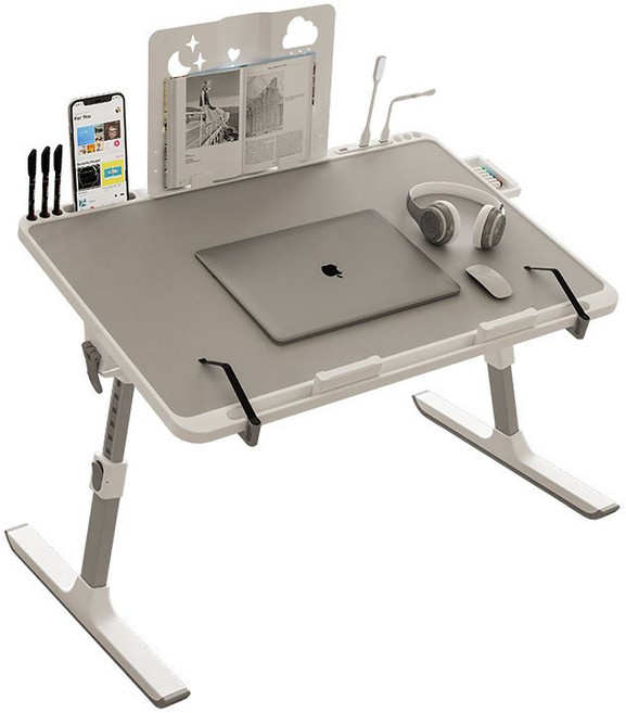 도다인몰 리프트업 침대테이블 높낮이 각도조절 USB 책꽂이 미니선풍기, 화이트