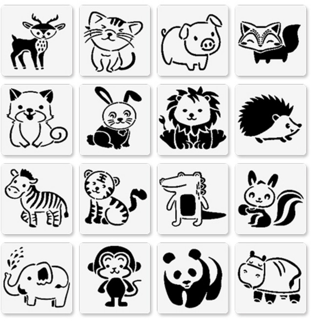 (주)아트인 동물 캐릭터 스텐실본(16매 세트), 1개