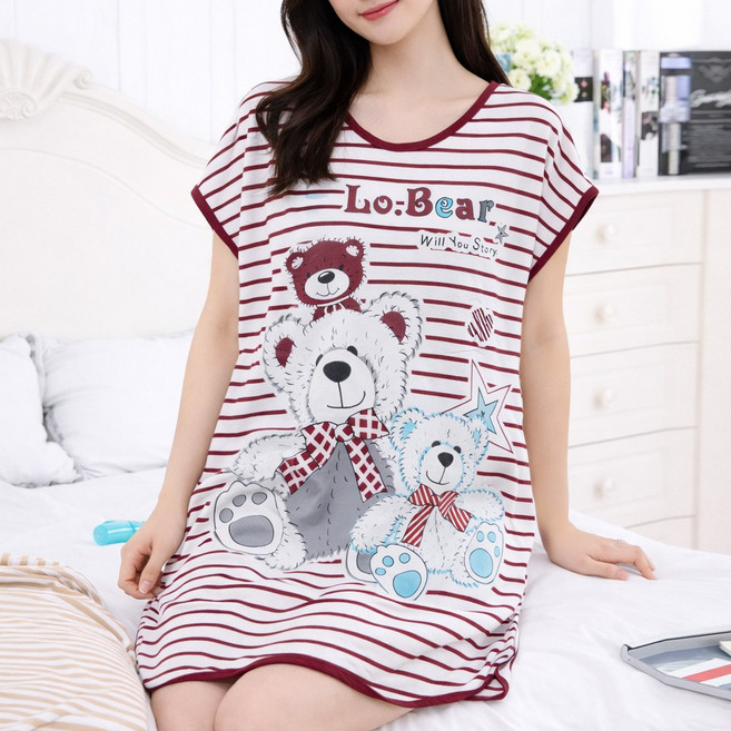 인디오 여성용 쿨링 스판 부드러운 촉감 캐릭터 9종 원피스 파자마 잠옷 NCH1511