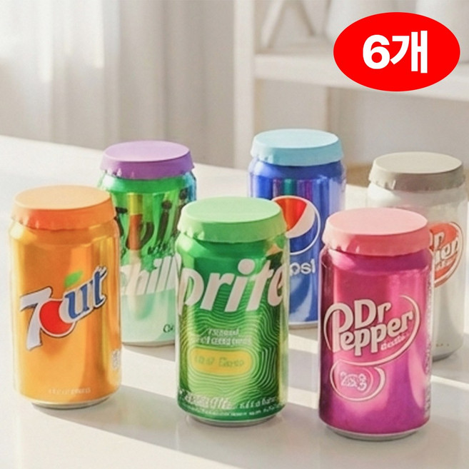 실리콘 탄산 김빠짐 방지 캔 뚜껑 덮개, 6개, 혼합