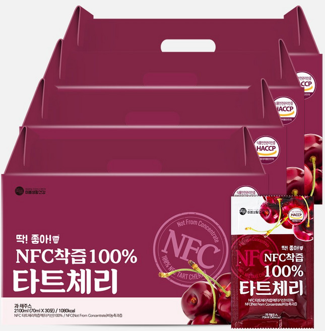 미쁨생활건강 딱좋아 NFC착즙 몽모랑시 타트체리주스 70ml, 120개