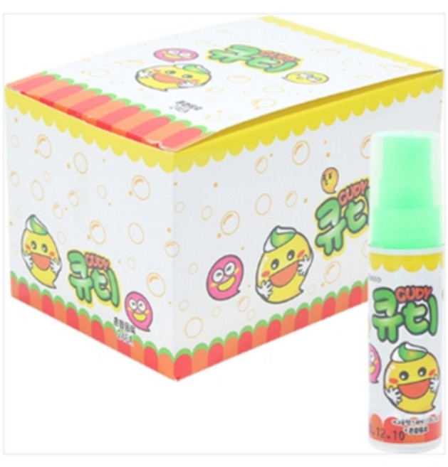큐디(24개한통)스프레이캔디 뿌려먹는사탕 무지개비비사 달고나 밭두렁 꾀돌이 추억의과자 옛날과자 불량식품 문방구과자, 24개, 14ml