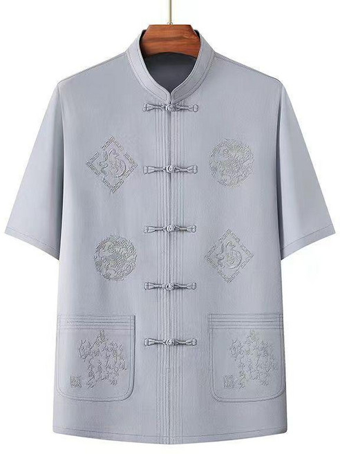 夏季短袖絲棉襯衫中老年唐裝寬鬆休閒套裝 副廠商品