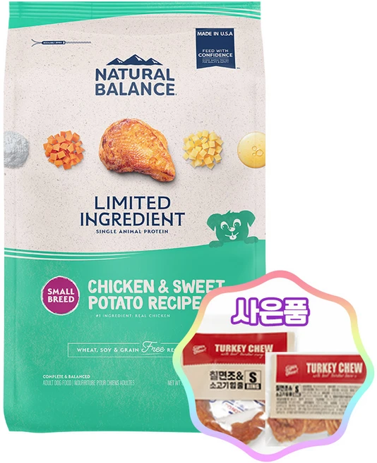 내추럴발란스 LID 고구마 닭고기 포뮬라 드라이 도그푸드 작은알갱이 그레인프리, 2.4kg, 1개, 닭 - 쿠팡