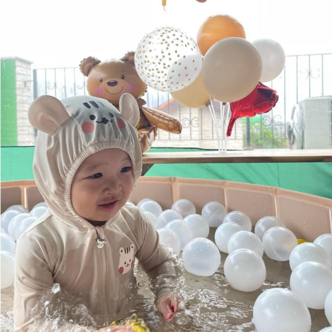 봉봉몬스터 봉곰이 접이식 플레이매트 방수 볼풀장 아기 수영장, 1개