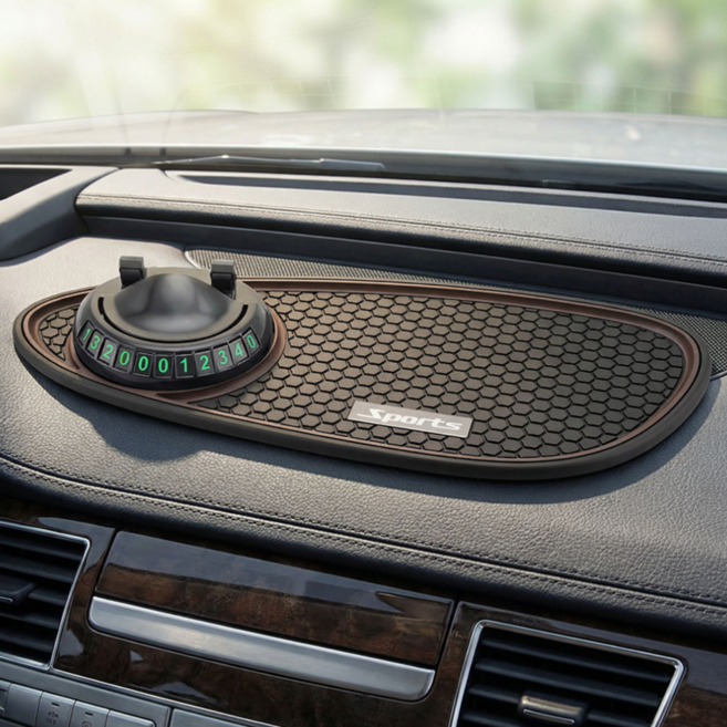 플로딧 차량용 논슬립 대쉬보드 패드 핸드폰 거치대 주차번호판, 브라운, 1개