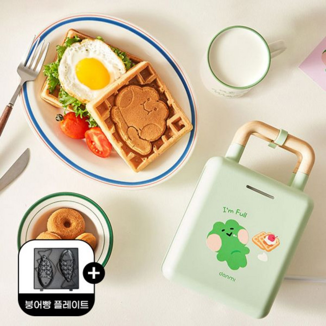 단미 1구 와플 메이커 기계 크로플 샌드위치 토스트 붕어빵 파니니 SAN01, SAN01_레니니(민트)