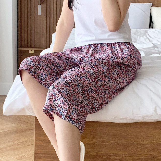 국산 여성 인견 꽃 7부 파자마 바지