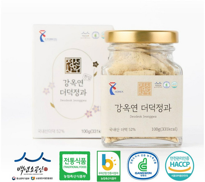 한뿌리그대로 국산 수제 콩고물 한입 더덕정과 시댁 결혼식 조문 답례, 1개, 100g