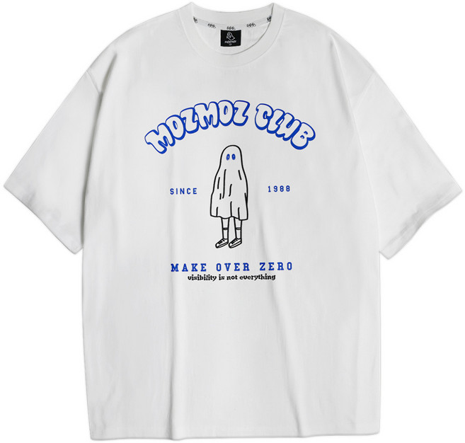 MOZMOZ 男女通用 Lonely Child 透氣寬鬆版型短袖T恤, 白色