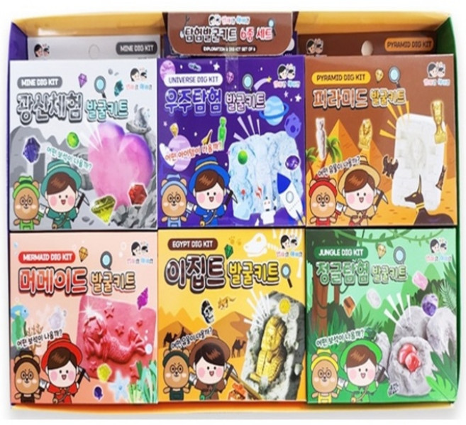 엄마랑 아이랑 6종 탐험 발굴 키트, 혼합색상, 1개